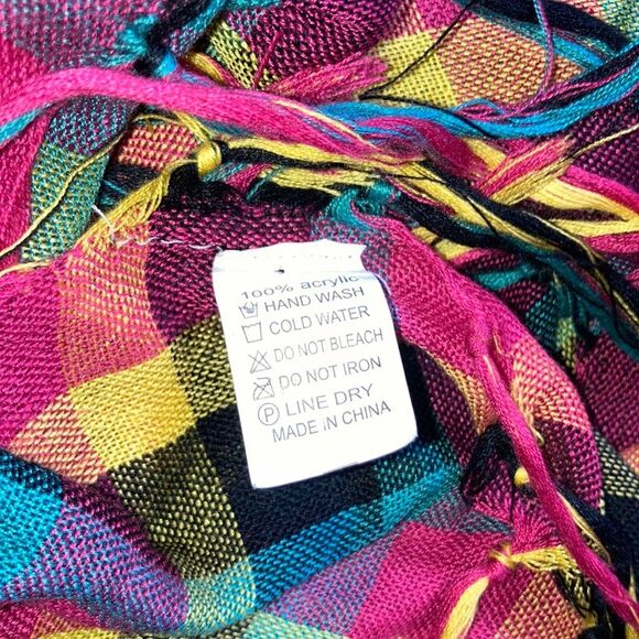 Scarf Shawl Wrap Coverup Sarong Rainbow Checkered with Fringe 39 Square Inches - Picture 8 of 9